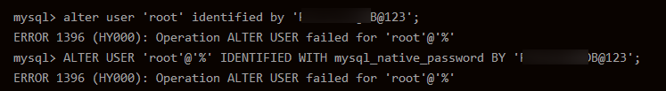 ERROR 1396 (HY000): Operation ALTER USER failed for 'root'@'localhost'