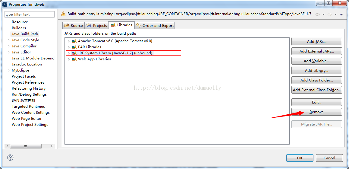 项目检出JRE问题(Unbound classpath container: 'JRE System Library [JavaSE-1.7]' in project 'idweb')