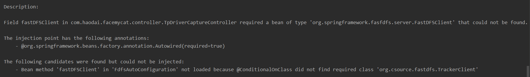 实操：Could not autowire No beans of 'FastDFS Client' type found 的解决方法