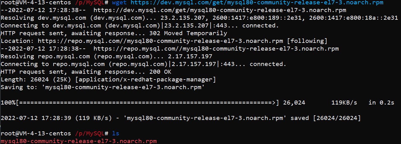 使用 yum 在 CentOS7 上安装 MySQL8