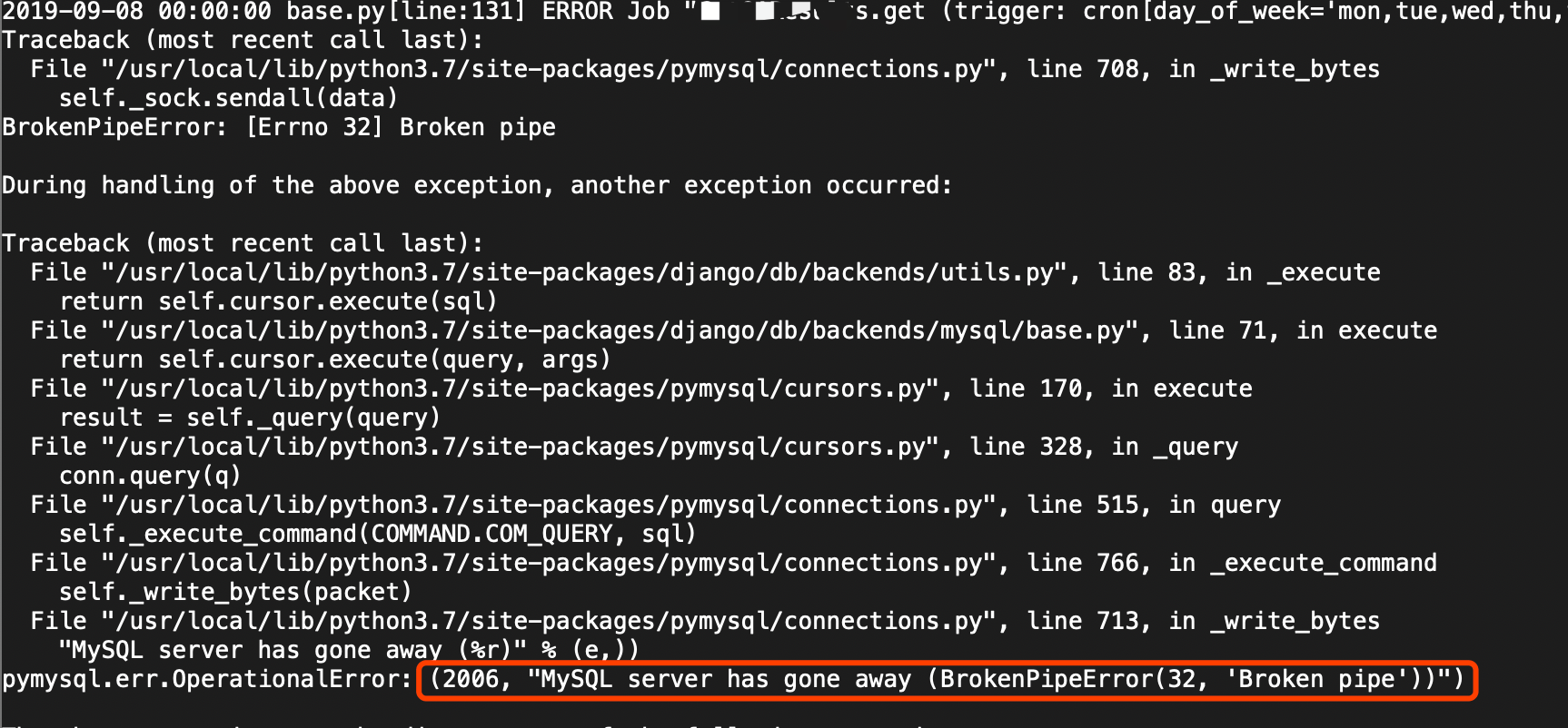 pymysql.err.OperationalError: (2006, “MySQL server has gone away (BrokenPipe