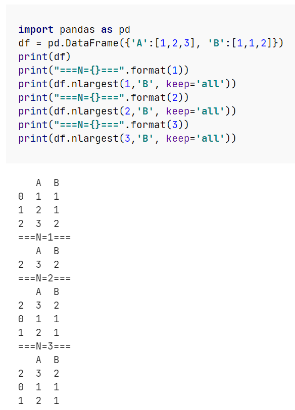 Python数据分析先将DataFrame根据第L列的值降序排序降序后的第L列前N行共有M个不同值提取这M个不同值对应的行df.nlargest()
