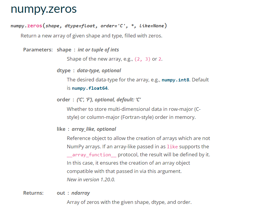 NumPy学习笔记（二）—— zeros_like()函数（包含zeros函数）